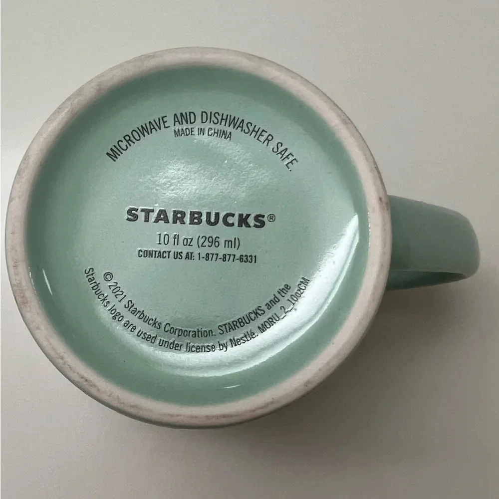 Starbucks Light Green 10 oz. cup. Blue Leaf Design.‎ 2021.